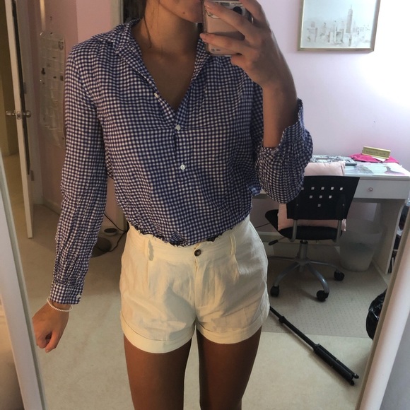 J. Crew Blue Gingham Quarter Button Up - Picture 2 of 4